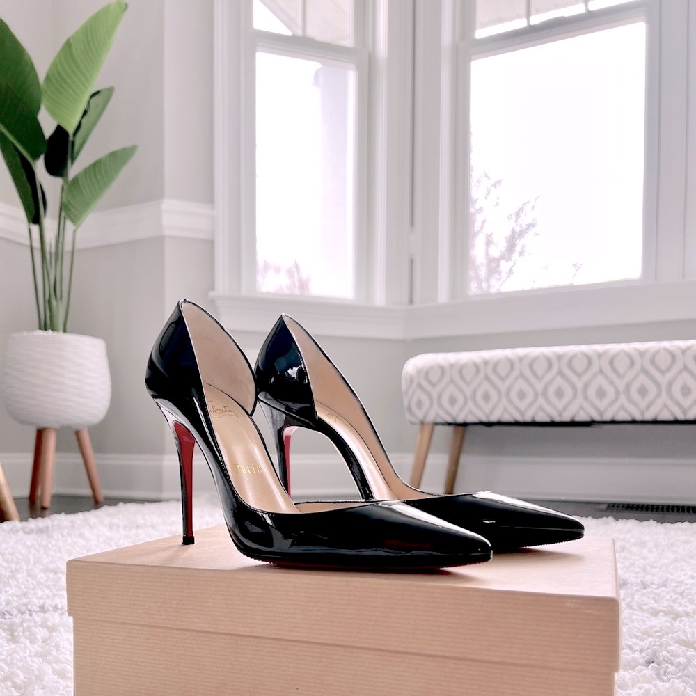 CHRISTIAN LOUBOUTIN Iriza 100 Black Patent D’Orsay Pointy Toe Pumps 36 NEW 💕